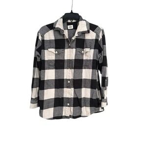 Marine Layer Shirt Womens Small Black White Plaid Flannel Shacket Lined #UV3-7